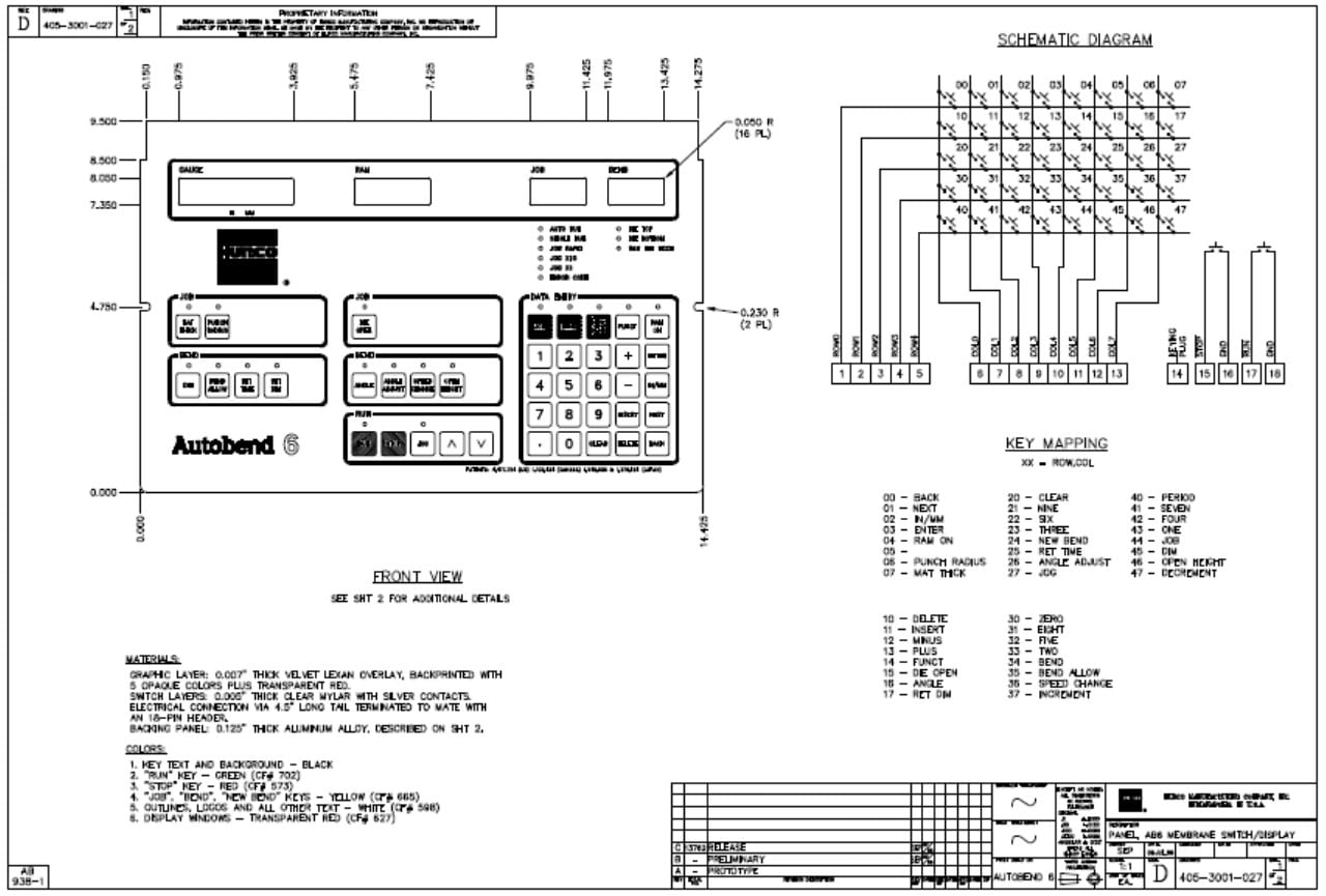 HURCO Console Panel, AB6 Membrane Switch 405-3001-027